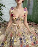 Women flower embroidery sexy dress
