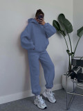 Women Solid Hoodies and Pant Casual Two-piece Set