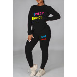 Plus Size Women Print Style Long Sleeve Top And Pant Casual Two Piece Set