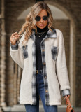 Women's Autumn And Winter Single-Breasted Turndown Collar Plaid Fleece Jacket