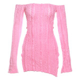 Women Clothing Off Shoulder Sexy Chest Wrap Hollow Backless Slit Dress