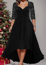 Plus Size Women Solid V Neck Long Sleeve Sequins Maxi Dress Plus Size Women Solid V Neck Long Sleeve Sequins Maxi Dress
