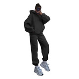 Women Solid Hoodies and Pant Casual Two-piece Set
