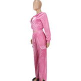 Women Velvet Hoodies and Pant Two-Piece Set