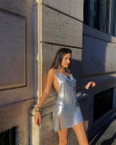 Women Sexy Metallic Sequin Suspender Sexy Dress
