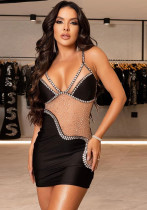Women Beaded See Through Stretch Strap Bodycon Dress Women Beaded See Through Stretch Strap Bodycon Dress