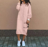 Plus Size Solid Color Long Hoodies Dress