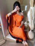 Women Tassel Slash Shoulder Irregular Dress