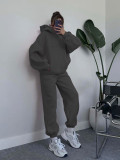 Women Solid Hoodies and Pant Casual Two-piece Set
