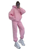 Women Solid Hoodies and Pant Casual Two-piece Set