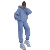 Women Solid Hoodies and Pant Casual Two-piece Set