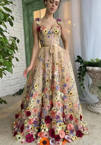 Women flower embroidery sexy dress