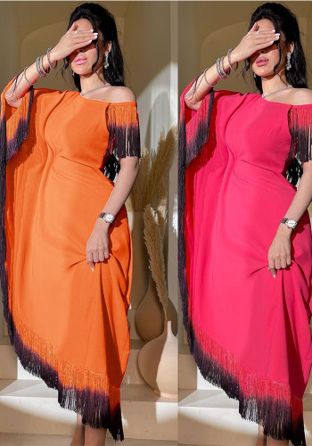 Women Tassel Slash Shoulder Irregular Dress