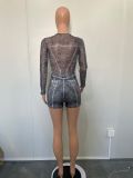 Women Mesh Bodysuit and Print Skirt two-piece set