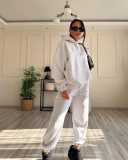 Women Solid Hoodies and Pant Casual Two-piece Set