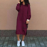 Plus Size Solid Color Long Hoodies Dress