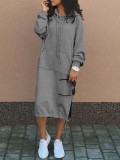 Plus Size Solid Color Long Hoodies Dress