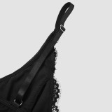 Autumn Lace See-Through Deep V Low Back Slim Fit Sexy Straps Bodysuit
