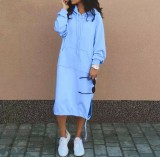 Plus Size Solid Color Long Hoodies Dress
