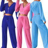 Women Velvet Hoodies and Pant Two-Piece Set