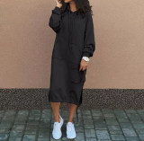 Plus Size Solid Color Long Hoodies Dress