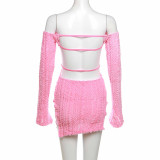 Women Clothing Off Shoulder Sexy Chest Wrap Hollow Backless Slit Dress