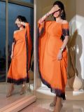 Women Tassel Slash Shoulder Irregular Dress