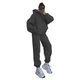 Women Solid Hoodies and Pant Casual Two-piece Set