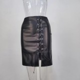 Women Lace-Up High Waisted Bodycon Split Skirt