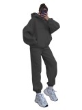 Women Solid Hoodies and Pant Casual Two-piece Set