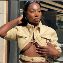 Women Fall/Winter Turndown Collar Half Sleeve Crop Jacket