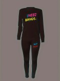 Plus Size Women Print Style Long Sleeve Top And Pant Casual Two Piece Set
