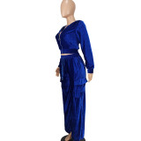 Women Velvet Hoodies and Pant Two-Piece Set