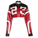 Women Autumn Style Letter Printed Zip Jacket