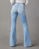 Women High Waist Ripped Denim Bell Bottom Pants