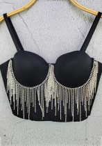 Women Rhinestone Tassel Chain Strap Bra Tank Crop Top Women Rhinestone Tassel Chain Strap Bra Tank Crop Top