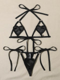 Women Hollow Heart Print Lace-up Sexy Lingerie Set