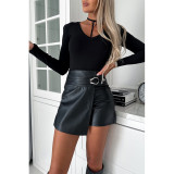 Women Casual PU-Leather Shorts