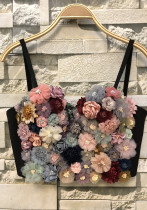 Women Flower Color Block Bra Tank Crop Top Women Flower Color Block Bra Tank Crop Top