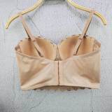 Women lace camisole feminine v-neck Strapless with breast pads bra Tank Crop Top