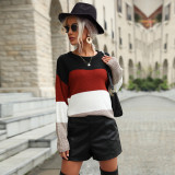 Women Autumn Long Sleeve Color Block Sweater