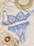 Women Autumn French Flower Embroidery See-Through Sexy Lingerie