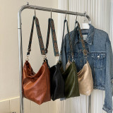 Women Retro Wide Shoulder Crossbody Bag Bucket Bag