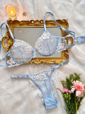 Women Autumn French Printed Embroidered Mesh See-Through Sexy Lingerie Two-piece Set