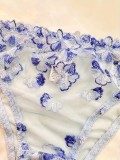 Women Autumn French Flower Embroidery See-Through Sexy Lingerie