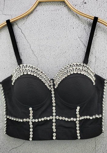 Women Rhinestone Strap Bra Tank Crop Top