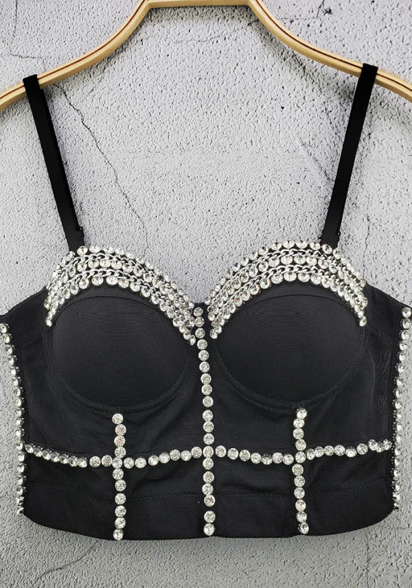Women Rhinestone Strap Bra Tank Crop Top