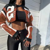 Women Autumn Style Letter Printed Zip Jacket