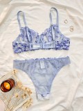 Women Autumn French Flower Embroidery See-Through Sexy Lingerie