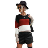 Women Autumn Long Sleeve Color Block Sweater